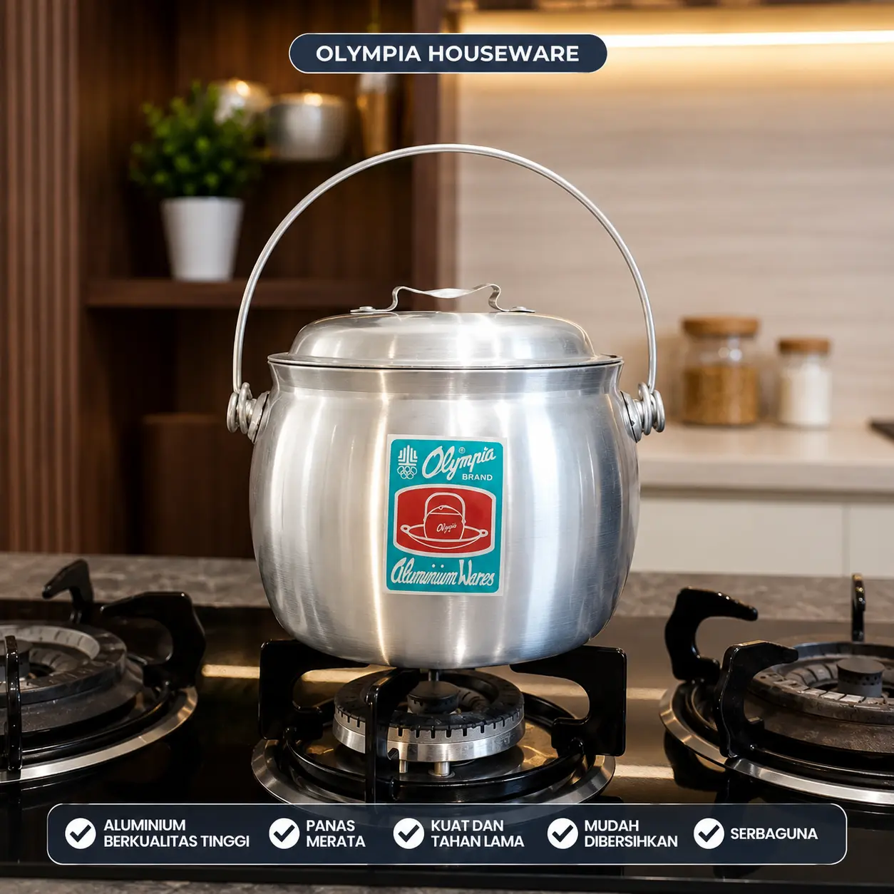 Periuk Aluminium Olympia No.7 Panci Aluminium Kecil Tebal untuk Memasak Nasi, Kuah, Mie & Sayur