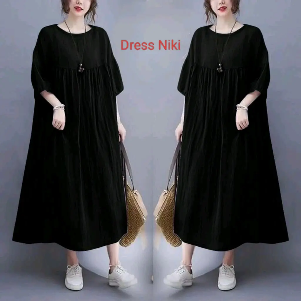 Niki Dress Midi Cantik Chibi Rayon Premium Standar Jumbo Busui Panjang Nyaman Katun Kain Fit Casual gaun tidur Tebal Maxi Mewah Daster Bumil Tebal dress rumahan
