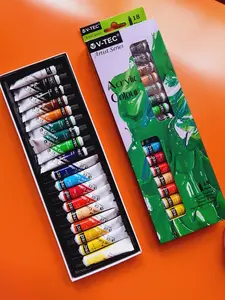 V-TEC Acrylic Paint Set 18 Colors x 6ml / VTEC Cat Akrilik 18 Warna 18x6 ml Cat Lukis Kerajinan Anak