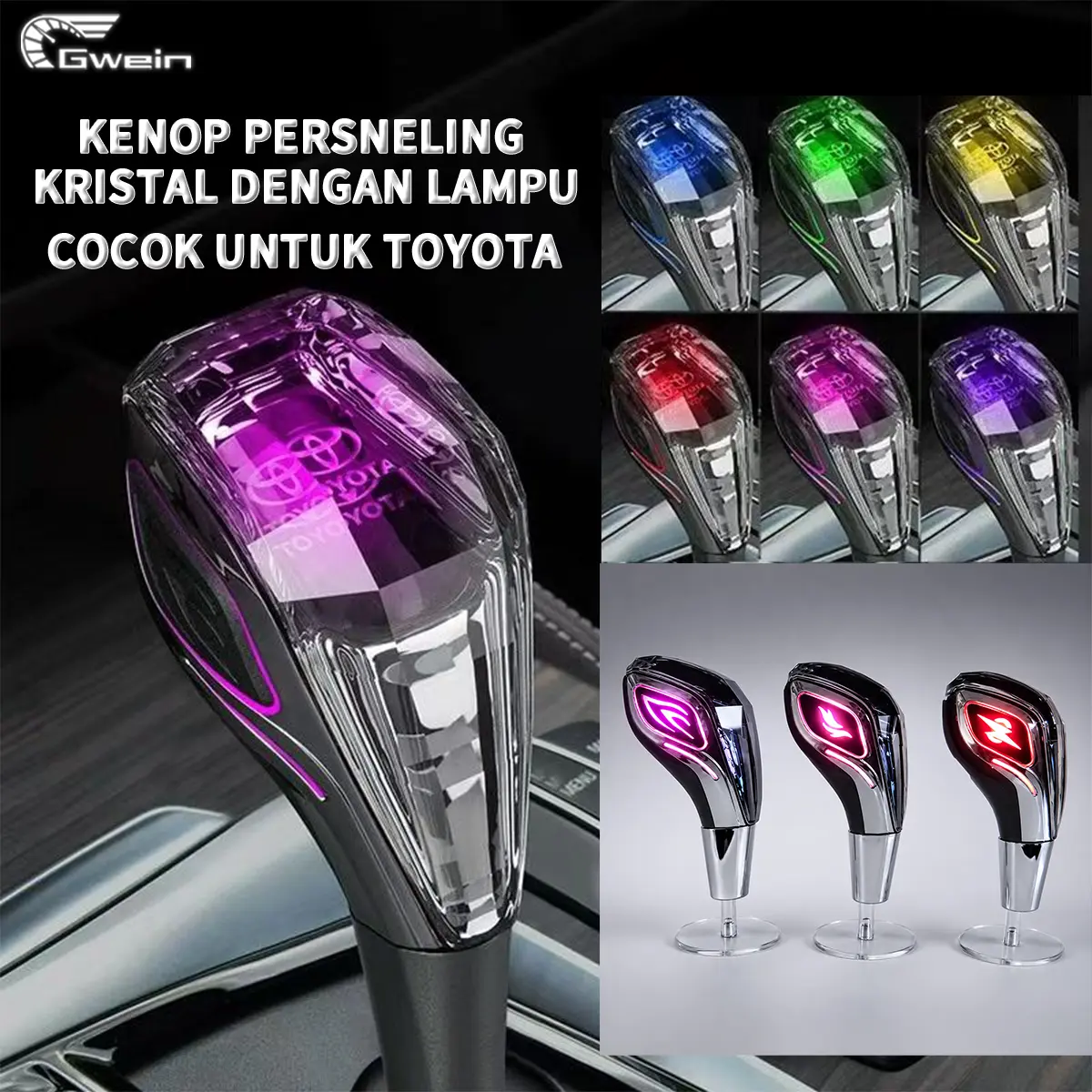 Gwein-COD Knob persneling mobil – Knob persneling kristal LED yang dapat diisi ulang, dengan fitur perubahan warna dan warna-warna cerah; cocok untuk kendaraan Toyota, Ford, Isuzu, dan Mazda. Car Gear Motorcycle