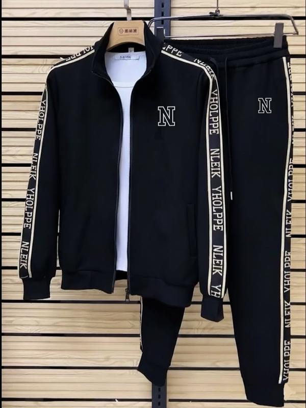  Bộ thu đông nam nữ  thêu chữ 2 bên tay quần áo nỉ đen dài tay có cổ cao cấp hàn quốc 