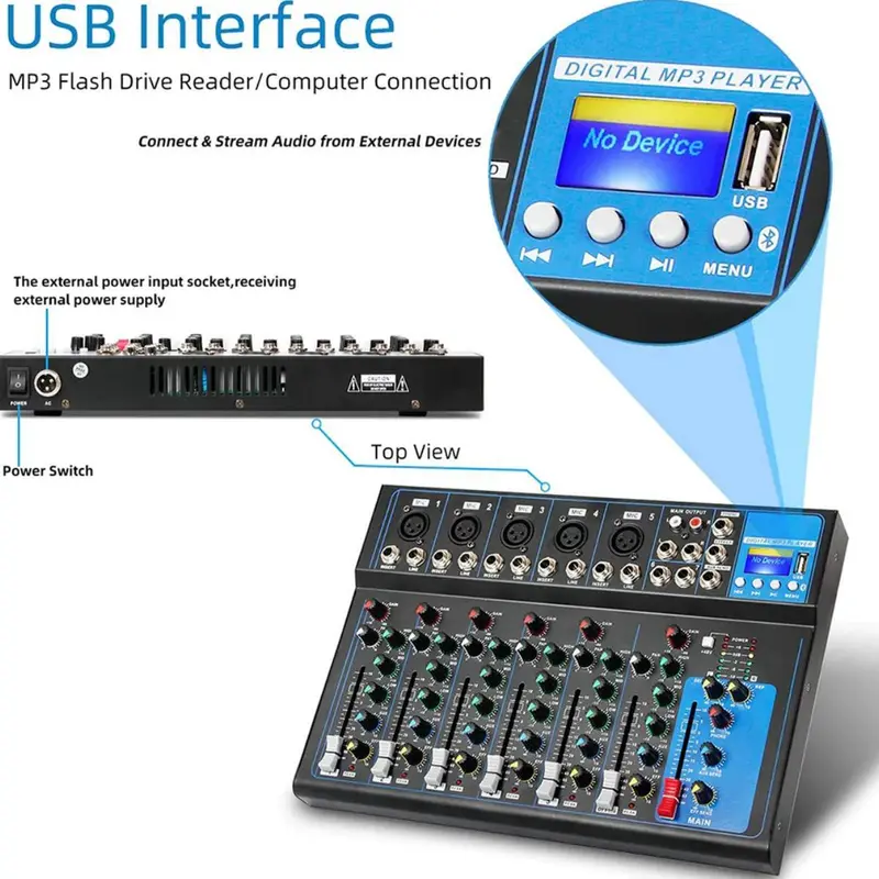 Yamaha USB 7 Saluran Console Pencampuran Bunyi dengan Mixer Rekod Bluetooth untuk KTV Stage Amplifier Audio Compact Plug Smartphone Recording Wireless Bass Subwoofer mixer  4 channel 5