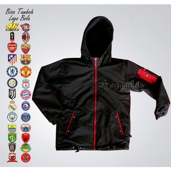 Jaket Anak Custom Parasut WP - Hoodie Fashion SD Dilapisi Busa Dactron Warna Hitam/Merah 7