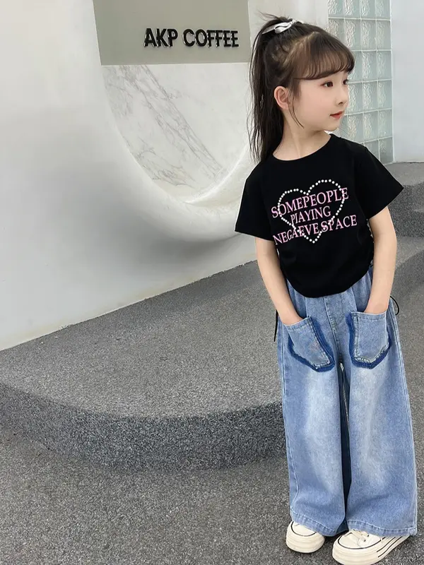 Setelan Jeans Anak Perempuan One Set Celana dan Kaos Korea Style 2-8 Tahun 5