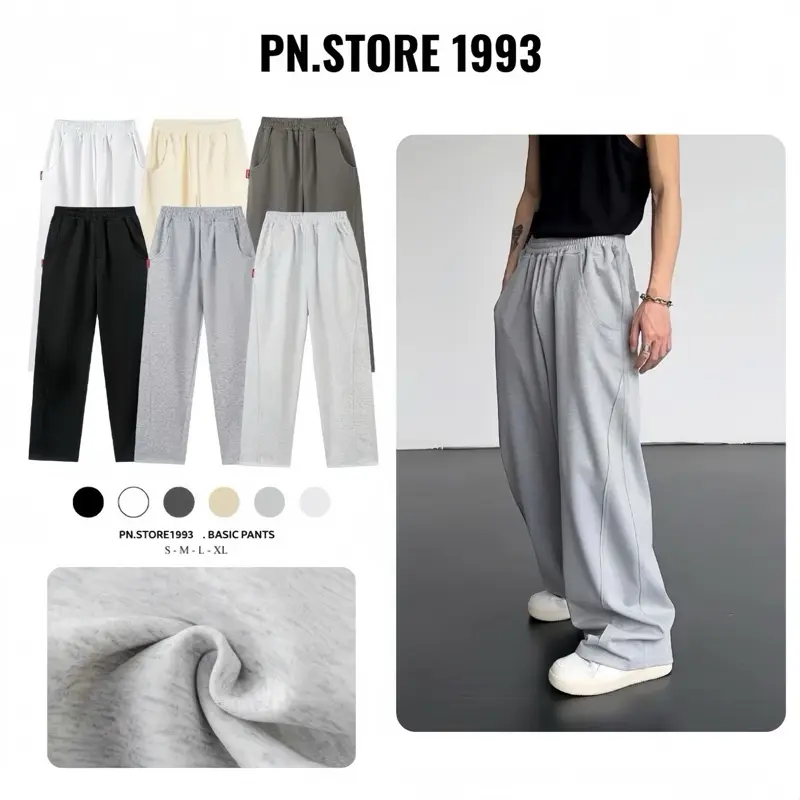 Quần Dài Form Rộng PN.STORE vải nỉ 2da Track Pants Unisex Nam Nữ Local Brand Đứng Form Co Giãn Tốt - Menswear Đen QD02
