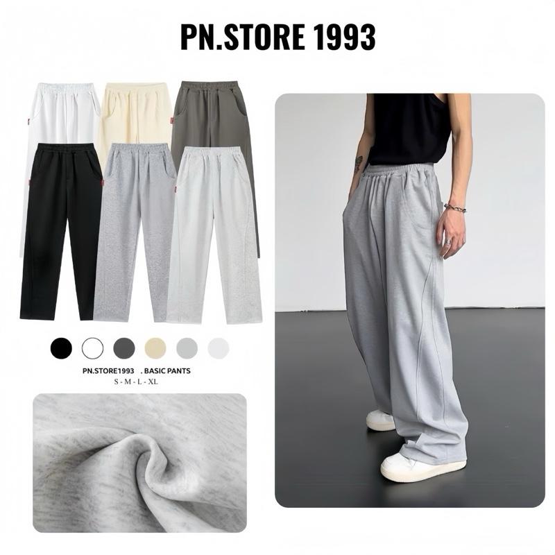 Quần Dài Form Rộng PN.STORE vải nỉ 2da Track Pants Unisex Nam Nữ Local Brand Đứng Form Co Giãn Tốt - Menswear Đen