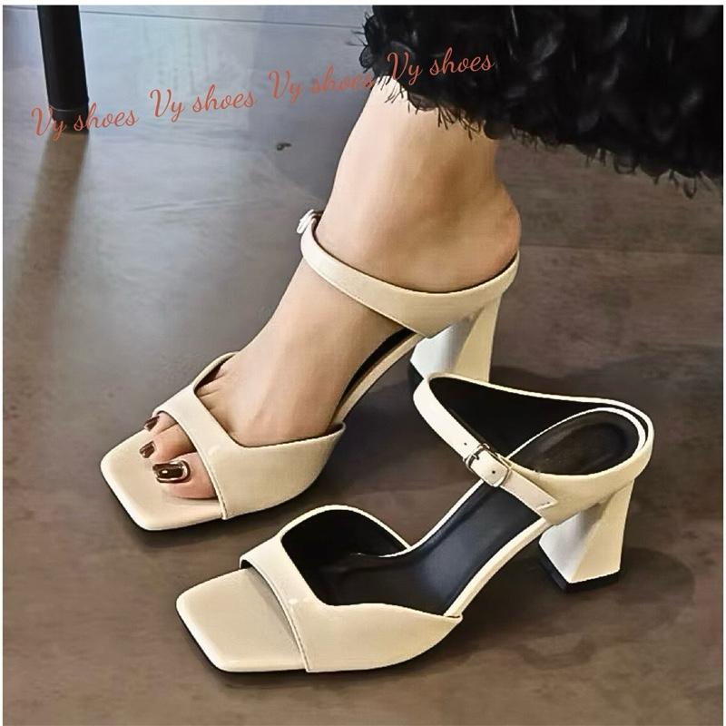Guốc Dép Nữ Cao Gót 5cm 7cm Mũi Vuông Quai Kép Phối Trước Xưởng Giày Bánh Bèo…