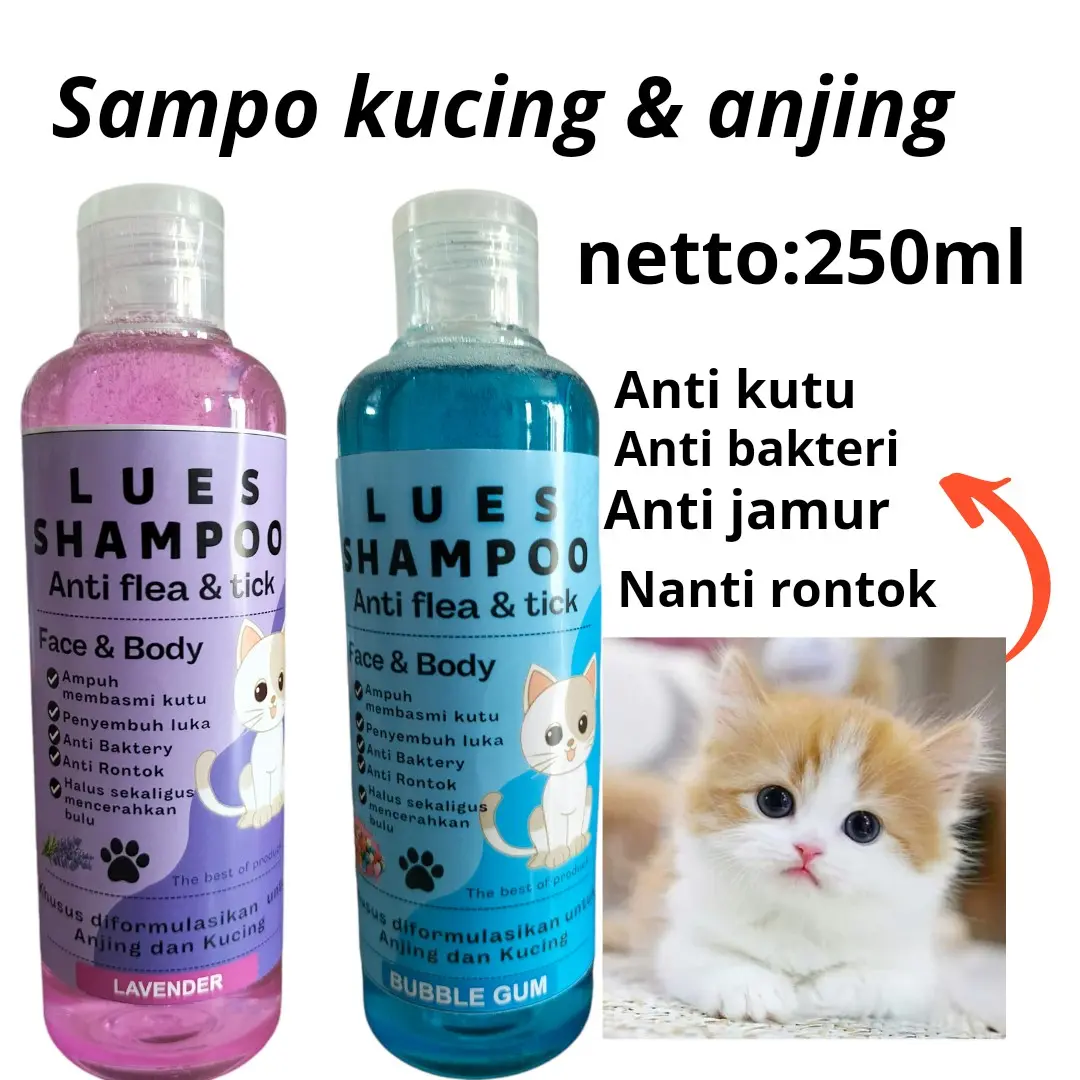 shampoo kucing dan anjing anti kutu dan jamur dan pelembut netto:250 ml cairan anjing & kucing