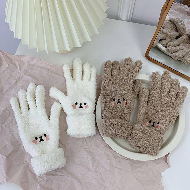 Găng Tay Len Lót Lông Cừu Cho Nữ, Dễ Thương, Gấu, Mùa Thu Và Mùa Đông, Để Lái Xe, Toàn Ngón Tay, Cho Nữ, Cho Màn Hình Cảm Ứng Bao Tay 6
