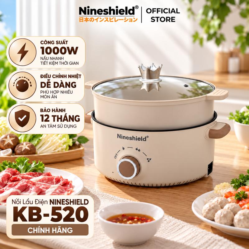 Nồi Lẩu Điện Nineshield KB-520 1000W – Nồi Nấu Lẩu Tiện Lợi, Điều Chỉnh Nhiệt Dễ Dàng, Bảo Hành 12 Tháng