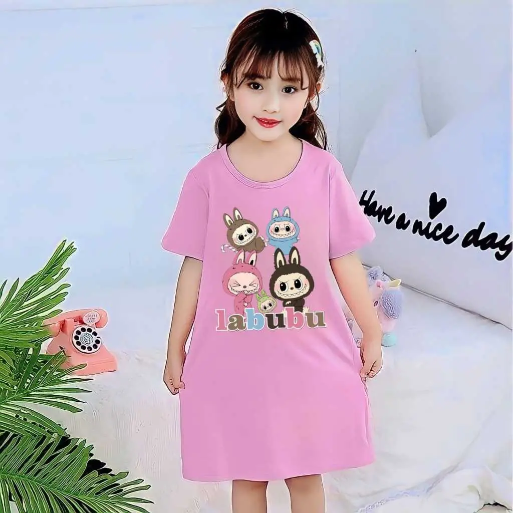 DRESS Anak Perempuan Kekinian motif LABUBU Untuk Usia 1-10 Thn