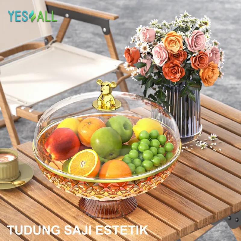 YESALL Keranjang Buah - Tudung Saji Nampan Mangkok Aesthetic Nampan Aesthetic Tudung Saji Estetik Tempat Buah Wadah Saji Piring Buah Rak Buah Kitchenware 0