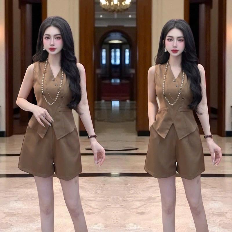 Set quần áo CRAZYTEEN S6298 gồm áo gile và quần short để đi chơi Áo kiểu nữ Quần short set đồ nữ đẹp