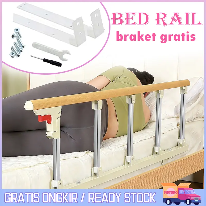 Siderail Bed Pasien + Bracket Bed Rail Lansia Alingan Bed Patien Side Rail Foldable Penghalang Bed Pasien Pagar Pengaman Kasur
