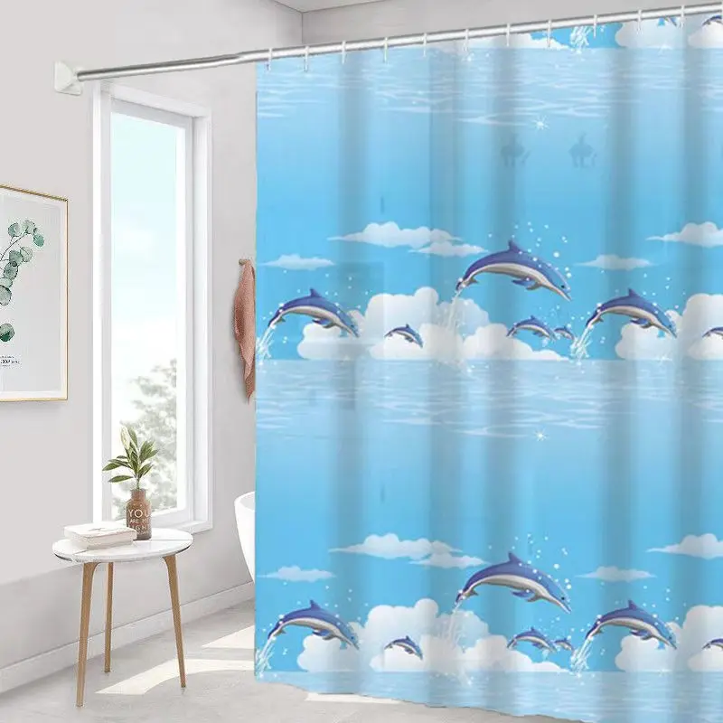 Dolphin(Tebal)Tirai kamar mandi anti air bahan PEVA sudah dilengkapi dengan pengait