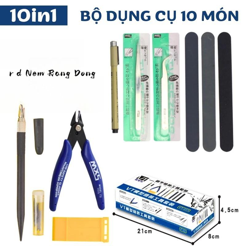 Bộ dụng cụ lắp ghép mô hình 10 món kìm cắt nhíp sửa chữa trang trí đồ dùng vật dụng tiện ích dụng cụ mô hình Megun