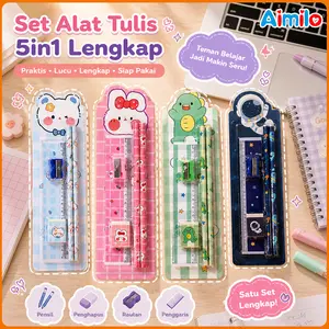 Set Alat Tulis 5in1 Pensil Set Anak Pensil Lucu Dan Penghapus Untuk Tempat Pensil Buku Tulis Sekolah Stationery