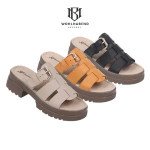 WOHLHABEND Sandal women wedges wanita - sandal cewek terbaru - sandal wedges hak tinggi - sendal wanita Korean Style Hitam Putih