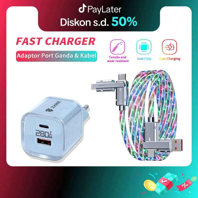 ZHIKE Kabel Data PD Fast Charging Type C to Type C Untuk Type C to iOS Lightning Adaptor 240W 35W 180° Rotate 1.5M Zinc Alloy Silicone USB Adapter Pengisian Cepat Cable Charger Adapter Untuk iP Android Realme XIAOMI Samsung 0
