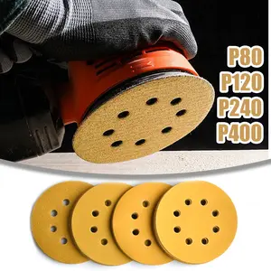 10PCS Amplas Bulat Velcro 5 Inch - Mata Gerinda Sanding Disc P80/120/240/400 8 Lubang untuk Kayu Besi