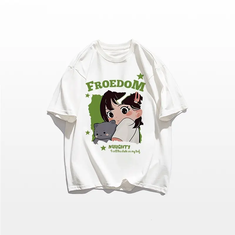 Áo Thun Unisex Tay Ngắn Ngoại Cỡ, 100% Cotton, Áo Thun Nữ Ngoại Cỡ, Áo Thun Rộng Thùng Thình, Hoạt Hình, Baju Perempuan LIVE Murah 2
