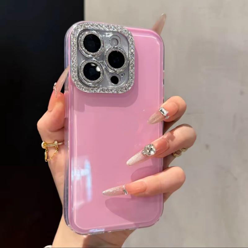 Ốp Điện Thoại, Thiết Kế Màu Pastel Camera Kim Cương Giả Tương Thích Với iPhone 17, 16, 15, 13, 14, 12, 11, Pro Max, Plus, Bảo Vệ Ống Kính, Bóng Loáng, Vỏ Điện Thoại Macaroon