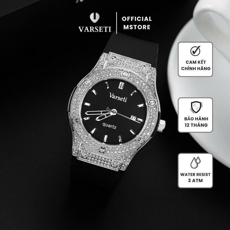 VARSETI AFF Đồng Hồ Nam Varseti Phiên Bản Đính Đá Cao Cấp Thời Trang Sang Trọng chống nước tốt size 40mm dễ phối đồ cân mọi outfit -M102