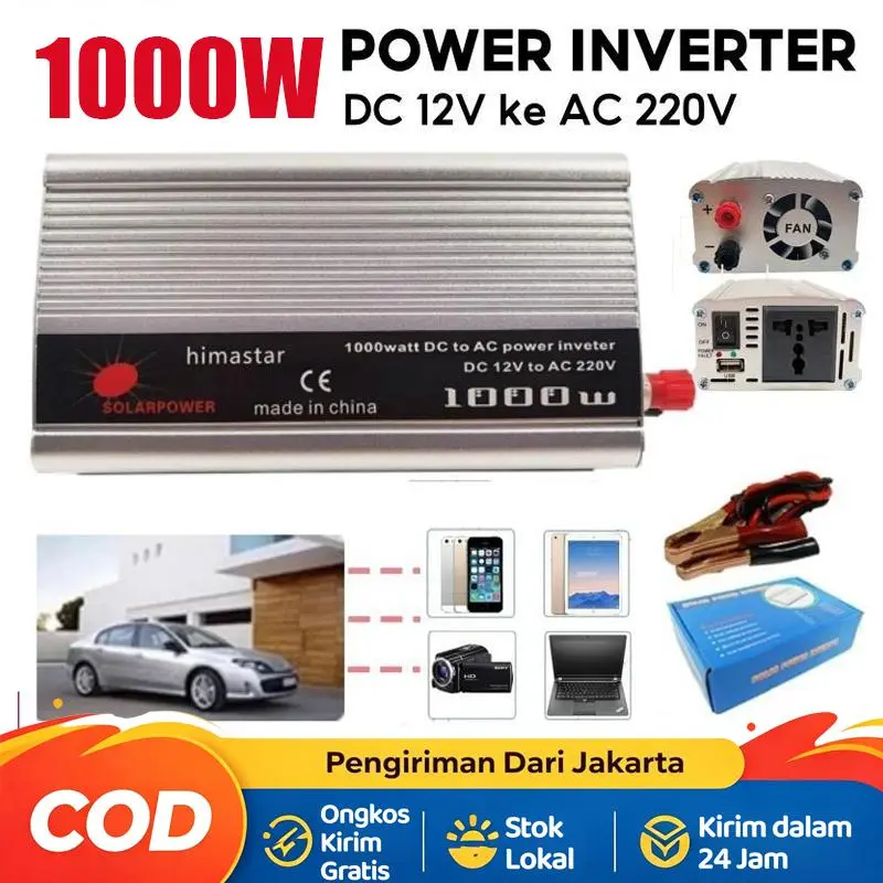 Power Inverter 1000 Watt inverter 1000W DC 12V ke AC 220V Perubah Arus Listrik DC to AC Lampu Kipas Angin Charger Converter Adapter Auto accessories