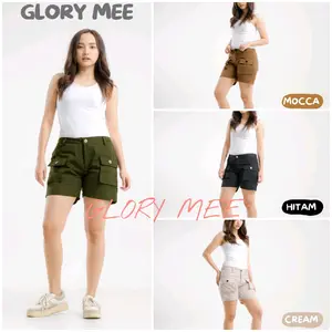 Hotpants Korean Style Celana Pendek Wanita Kargo Kekinian Terbaru Tebal Adem Tidak Kusut Nyaman Shorts Pants Ritsleting Beige risleting pink fuschia