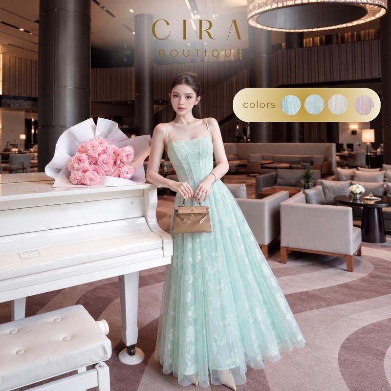 Cira Boutique Đầm 2 Dây Vải Tơ Hoa Phối Lưới Dáng Xoè - Đầm Nữ Sang Trọng Đi Tiệc D1770