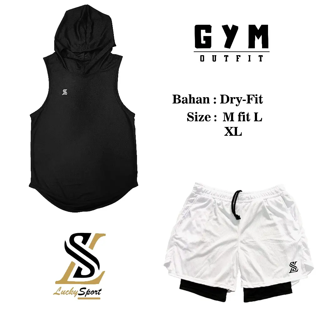 Stelan Jersey Hoodie Baju dan Celana Olahraga GYM Fitness Voli Lari pria wanita Sport LUCKY SPORT
