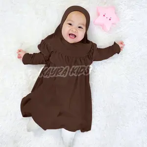 Gamis Bayi Perempuan Newborn 0-18 bulan Bahan Jersey Super Lembut Baju Anak Perempuan Muslim Free Jilbab Panjang Syari Nyaman