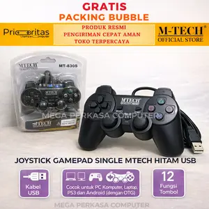 Gamepad Joystick SINGLE Bisa Getar Mtech Hitam USB PC Laptop PS3 FREE PACKING BUBBLE