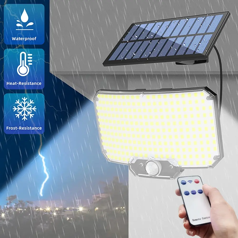 Super Bright 270° Lighting Angle Solar Lights Outdoor 234 LED 3 Modes 180° Motion Sensor Security Flood Lights Split Solar Panel 5M Cable With Remote Waterproof Solar Powered Wall Light For Garage Porch Yard Shed