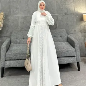 Terlaris Gamis Abaya Turkey Bordir Safira Full Putih Bw Tali Belakang Divvsaa Collection Terbaru - Muslim Wanita Dress Lebaran Dewasa High Quality