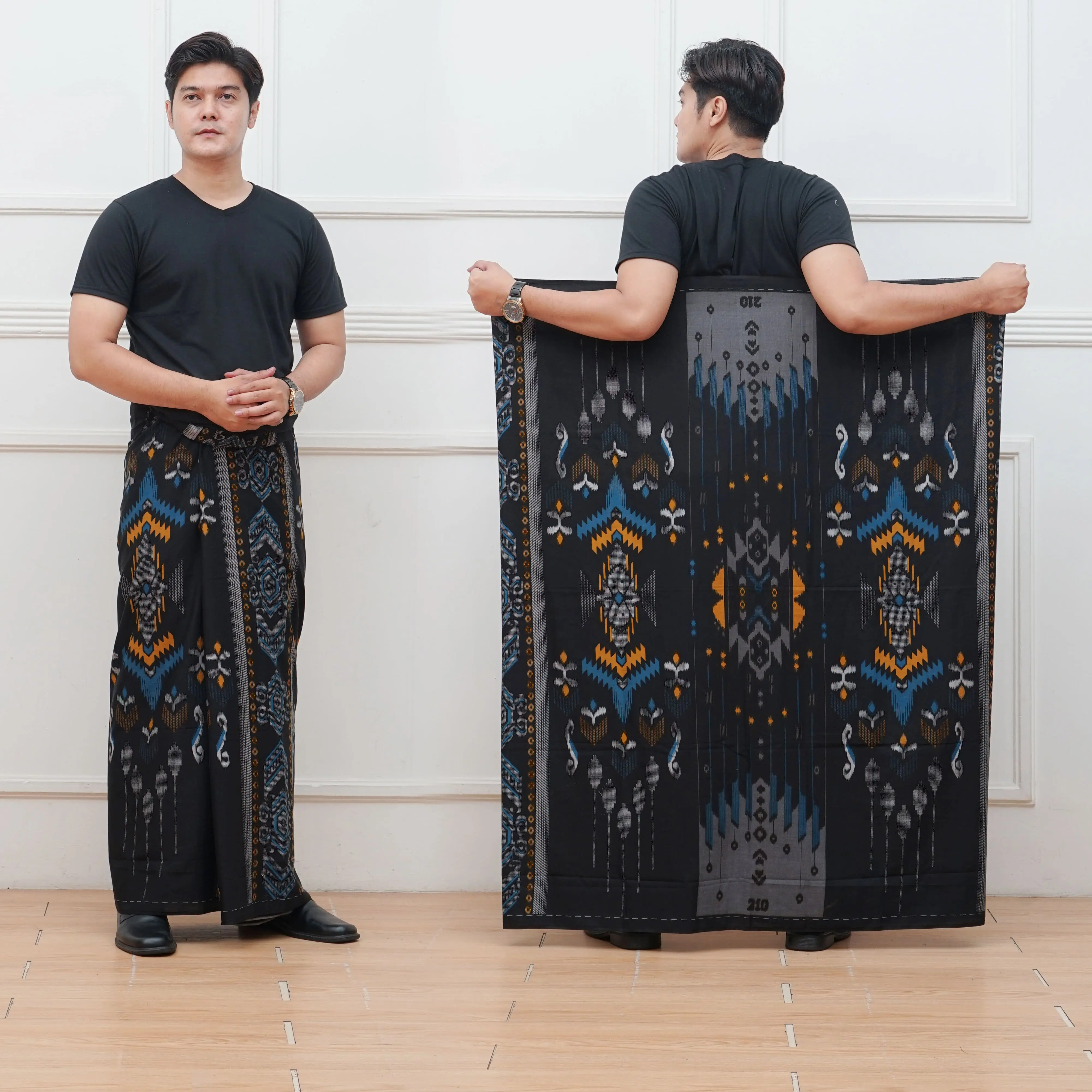 Sarung Tenun New Motif Signature Gunungan  Hitam Muslim Kain Katun TR Nyaman Dewasa