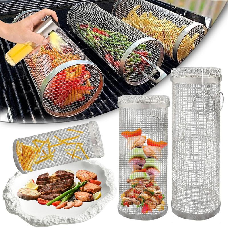 1Pcs Simple Anti Scalding For Vegetables Fish And French Frie Cooking Supplies With Cover Leakproof Grilling Basket Vegetable Bucket Barbecue Cage Barbecue Rack 0