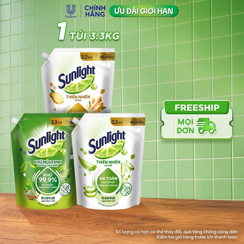 Nước rửa chén Sunlight Thiên Nhiên Sạch Lành Tính Túi 3.3kg