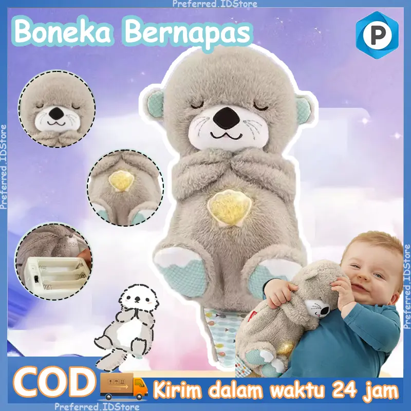 Breathing otter Animal Plush Doll Baby Hadiah bayi boneka musik alat bantu tidur mainan pendamping/boneka bernapas lucu/boneka teman tidur bernafas/boneka bernafas