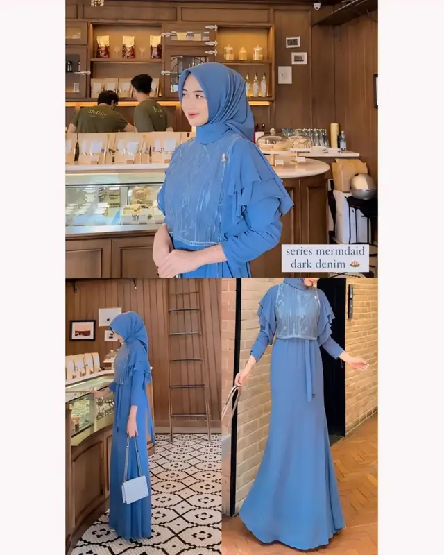 Baju Gamis Wanita Terbaru Ayda Mermaid AF Bahan Certy Babydoll Full Furing Mix Brukat Size M L XL XXL Dress Kondangan Kekinian Fashion Muslim Warna Mocca Black Roseberry Denim Grey Zipper Depan / Busui 3