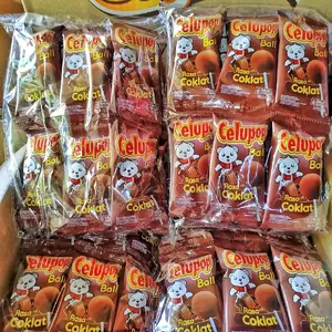 [Paket 40pcs] Permen Cokelat Stroberi Susu Bubble Gum Mangga Celupop Ball Candy Food Snack Cemilan