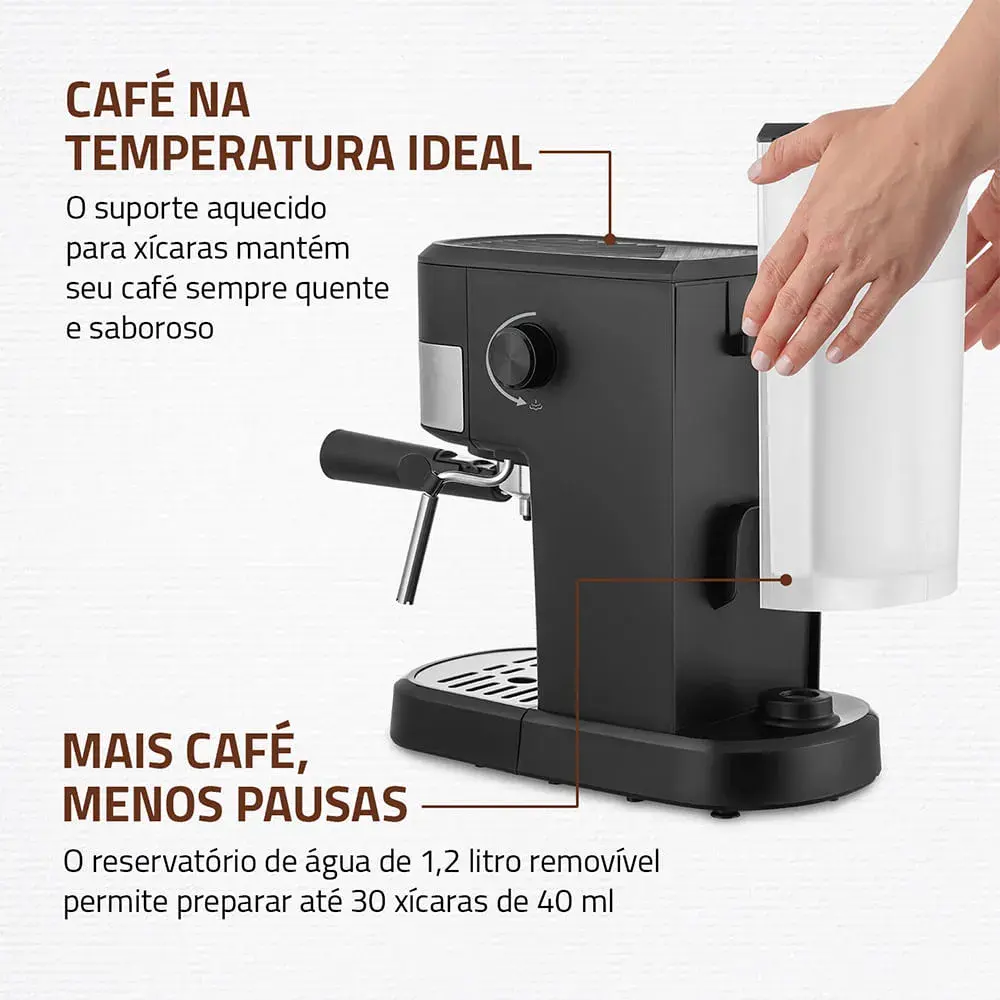Cafeteira Espresso Mondial Dolce Crema 20 Bar Inox 1200W - imagem 4