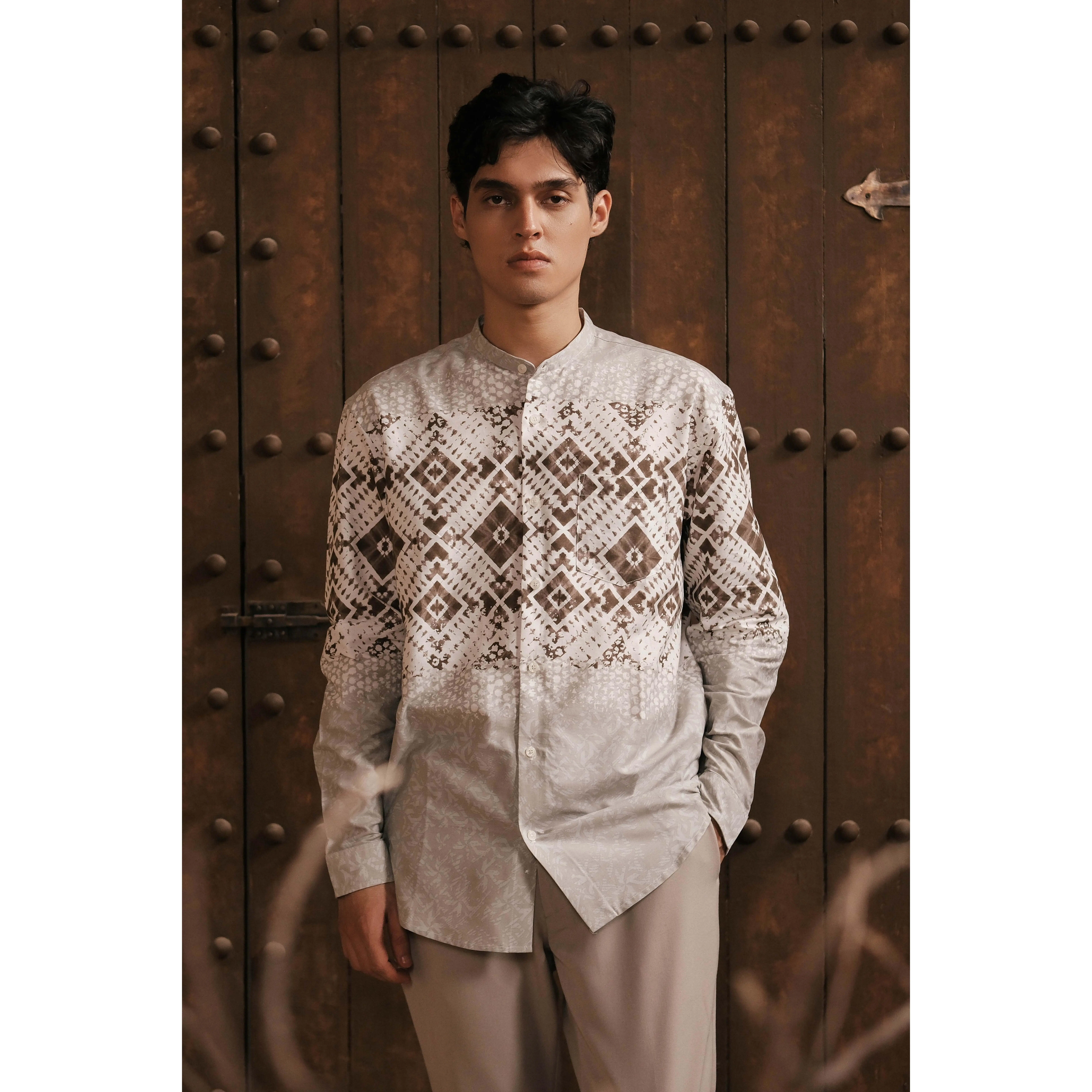 LARUSSO Khair Collection - Kemeja Koko Printing Pria Lengan Panjang - Korta