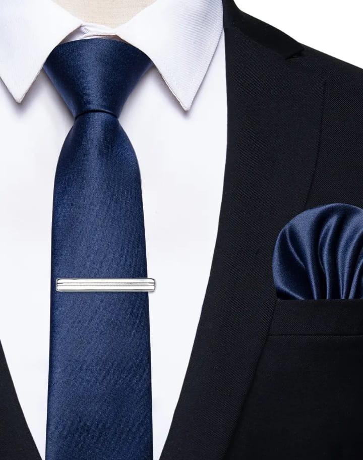 Product Introduction of Dasi instan  pria plus penjepit dasi silver metalik dasi 3inchi 8 cm+ pocket square 3 in 1 packing box 17