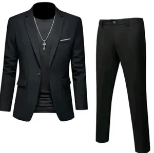 Jas blazer cowok stelan 2 in 1 jas resmi slimpit list model jas kantoran wisuda pernikahan Formal Slimfit Pria Hitam