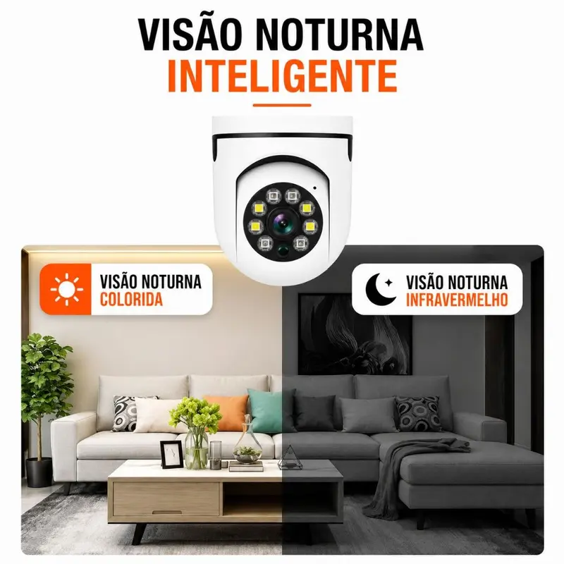 Câmera de Segurança Wi-Fi 360° Lâmpada com Visão Noturna