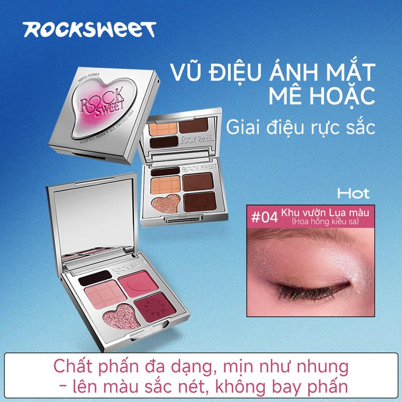  ROCKSWEET Phấn mắt 5 ô  RS  phấn lên màu chuẩn highlight siêu sáng với chất lì và nhũ mịn cho hiệu ứng bọng mắt long lanh. Có thể mix nhiều tông màu bền màu lâu trôi. Sản phẩm không thể thiếu cho người mới tập makeup 