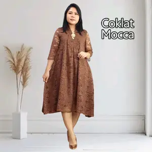 Ryuca - Dress Pesta Brukat Silvana Wanita Gaun  Brokat V-Neck A-Line