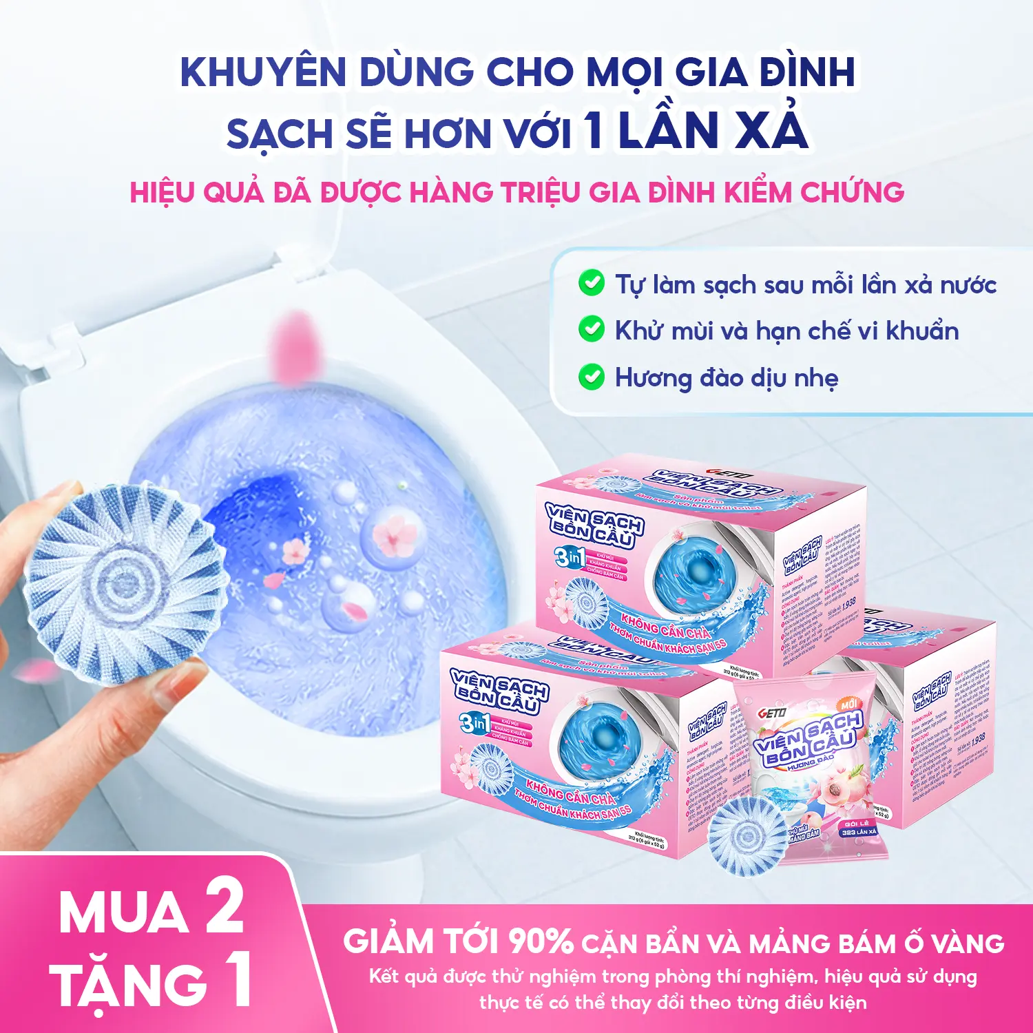 Viên sạch bồn cầu Geto sạch khuẩn, sạch mảng bám khử mùi toilet Làm Sạch