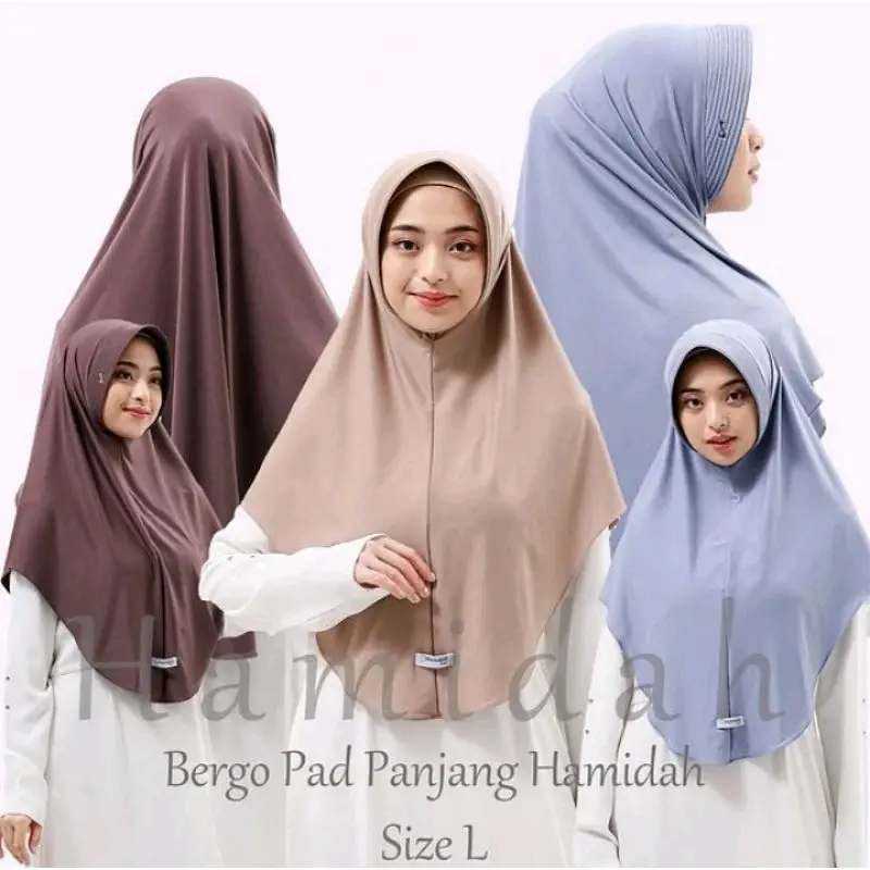 Bergo Pad Panjang Hamidah Size L / Hijab Instan Adem